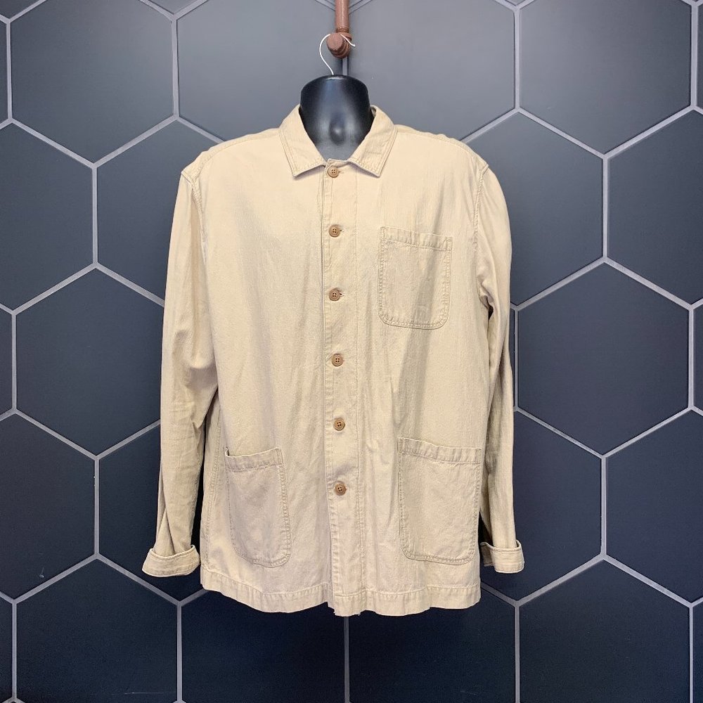 -Used Men Zara Light Brown Khaki Heavy Long Sleeve Relaxed Fit Button Up Size XL
